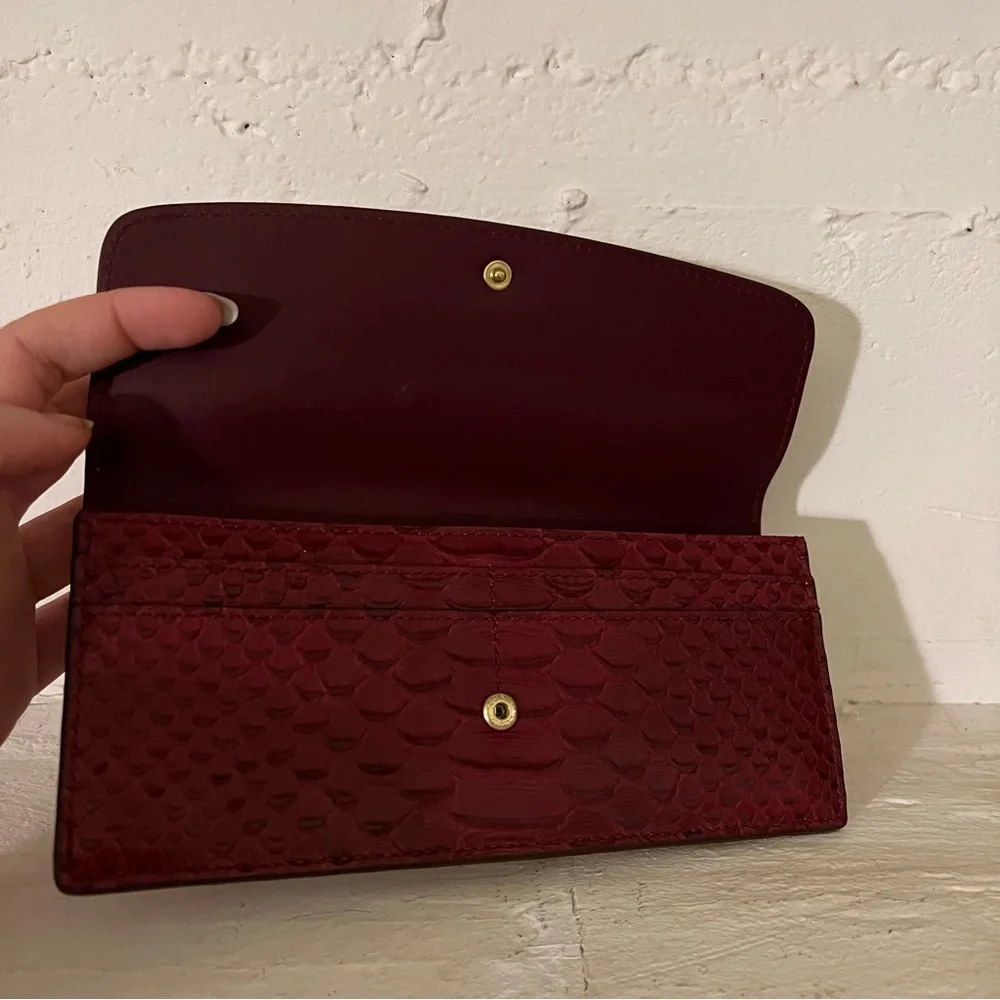 COACH Envelope Long Wallet Python Embossed Leather Red - Picture 3 of 5